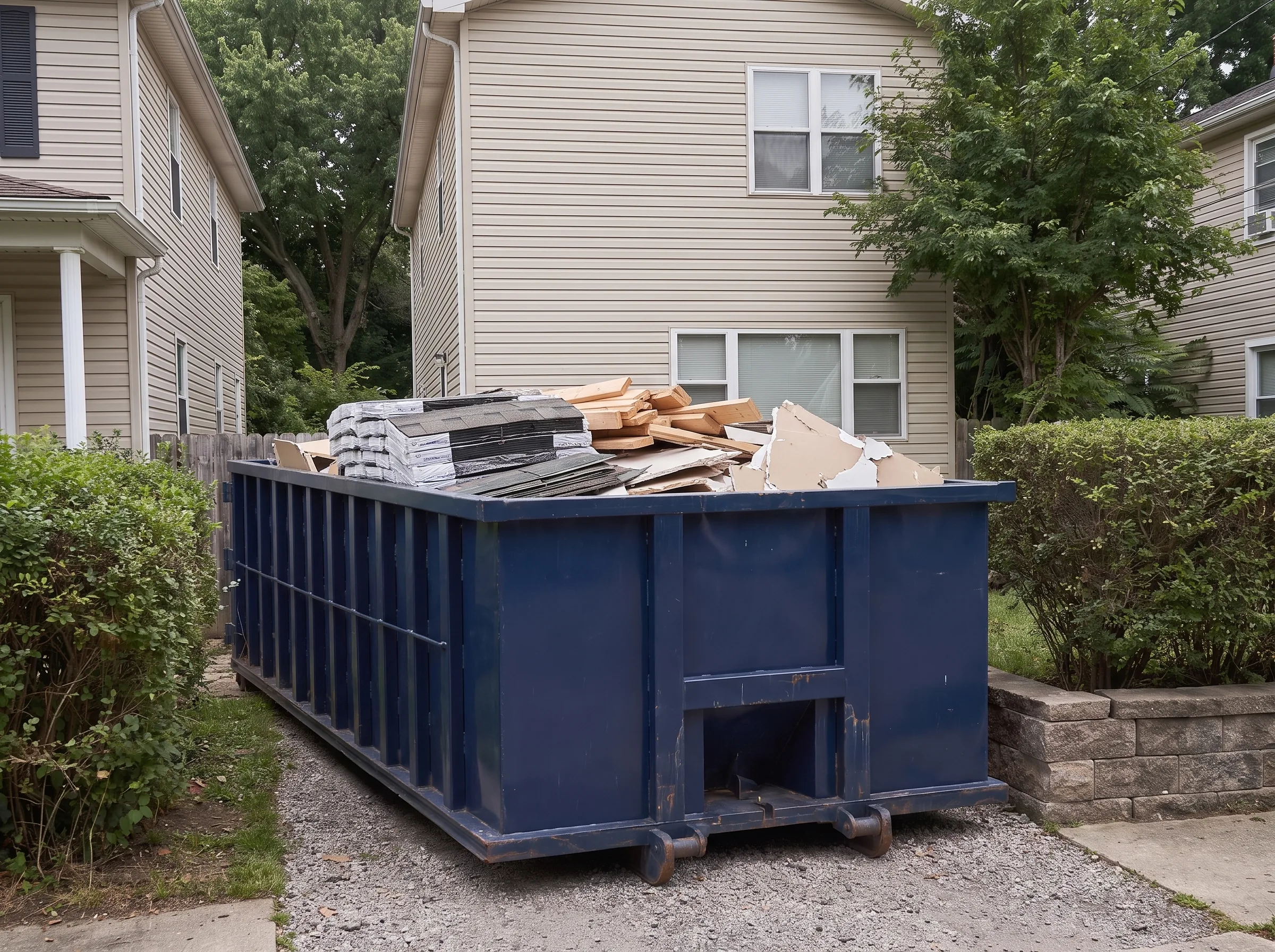 Roll-off dumpster being loaded in Bucks County, PA